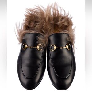 Gucci Horsebit Leather Mules with fur 38.5